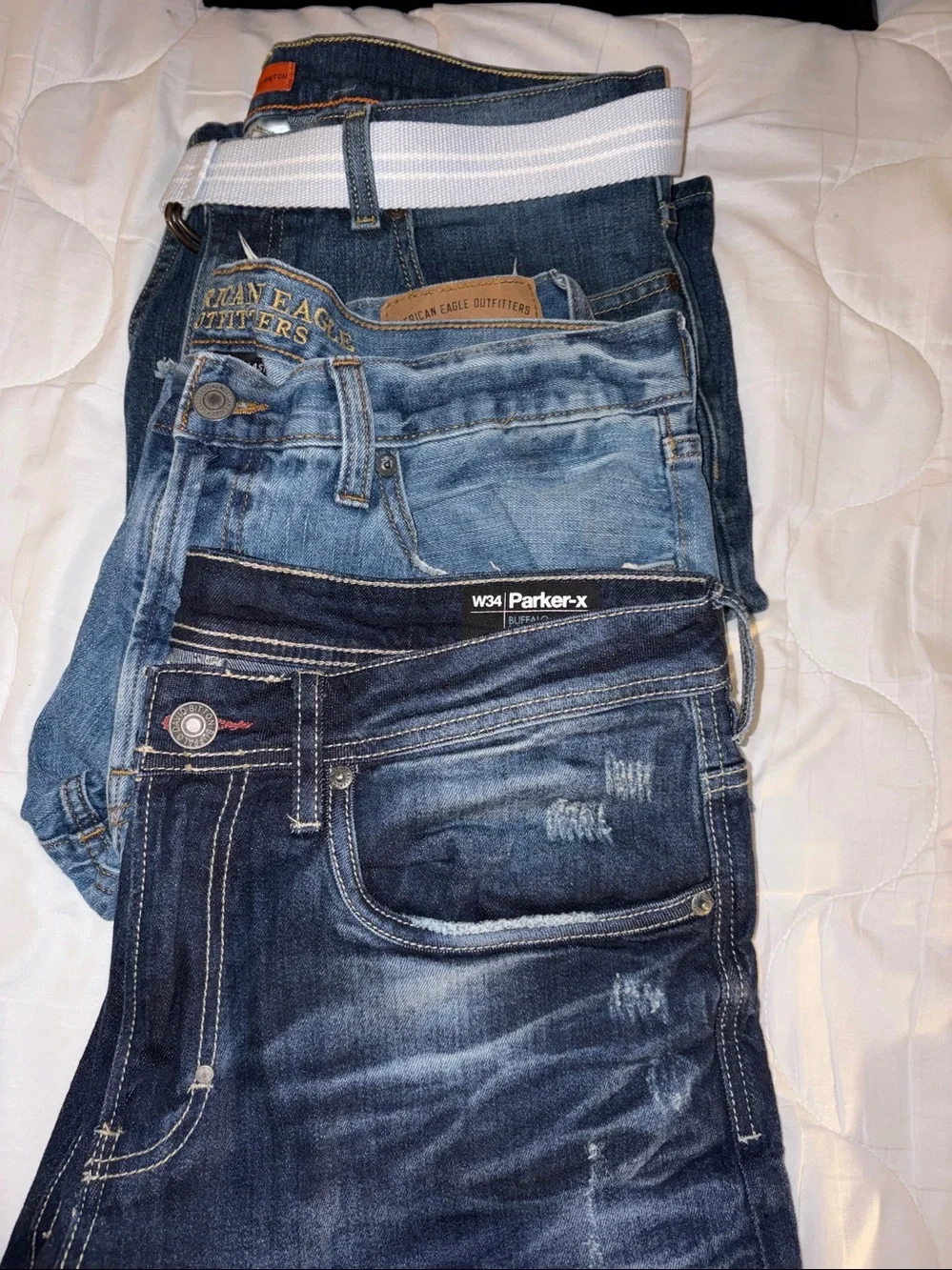Buffalo David Bitton Distressed Light and Dark Blue Men's Jeans